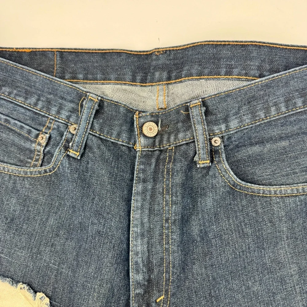 Levis 505 Custom Distressed Shorts Mens 36 Blue Raw Hem Heavy Shredded Jorts